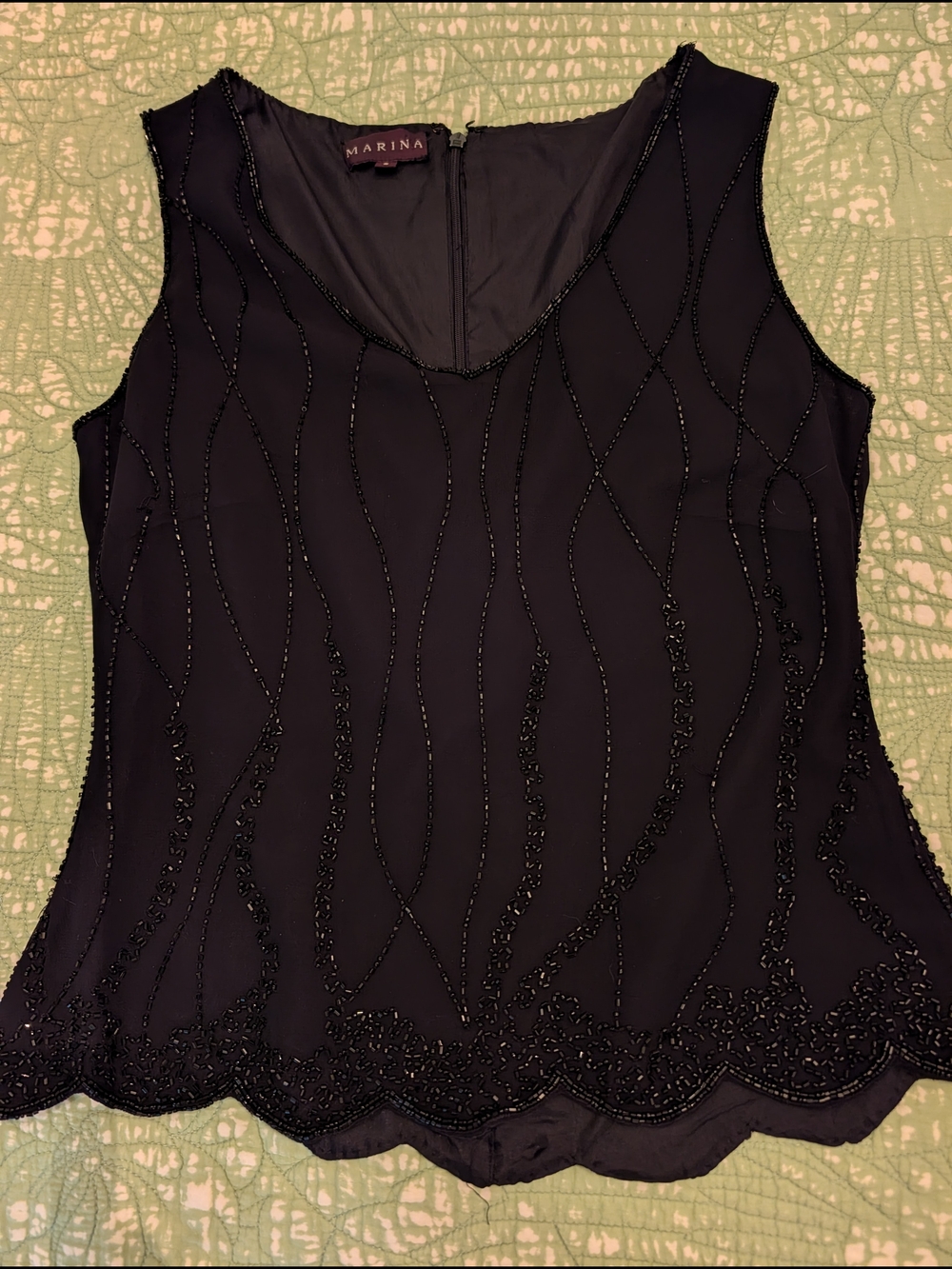 Marina Black Beaded V-Neck Sleeveless Top